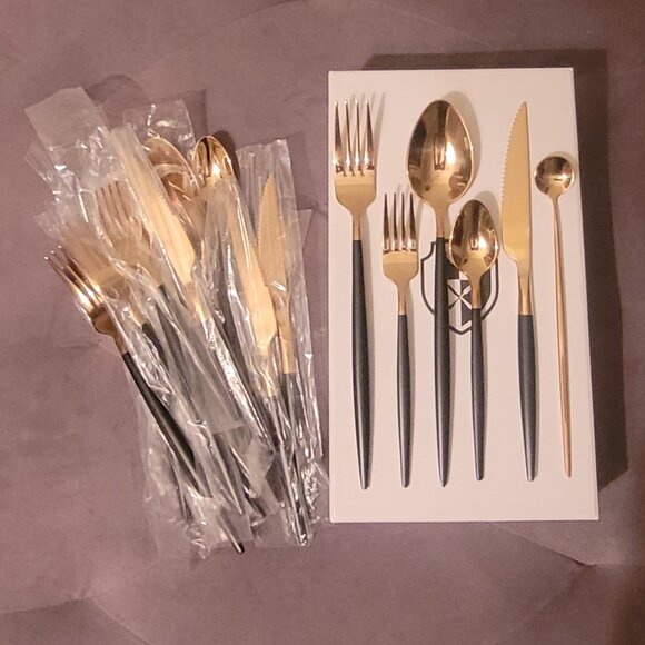 NIP 22 Piece Mirror Polished Cutlery Set Stainless Steel Flatware - Picture 5 of 7